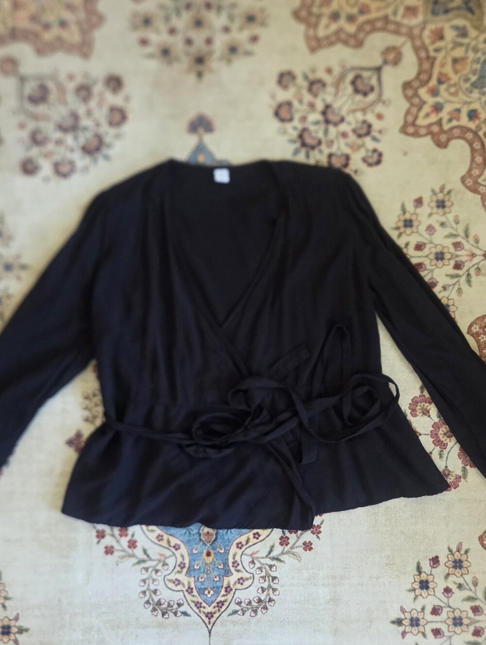 Old Navy Black Wrap-Front Long-Sleeve Top-Size L